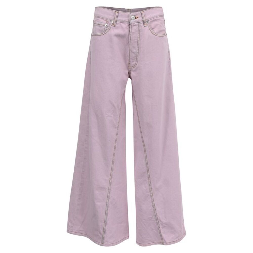 Ganni Paneled Wide-Leg Jeans in Pink Cotton